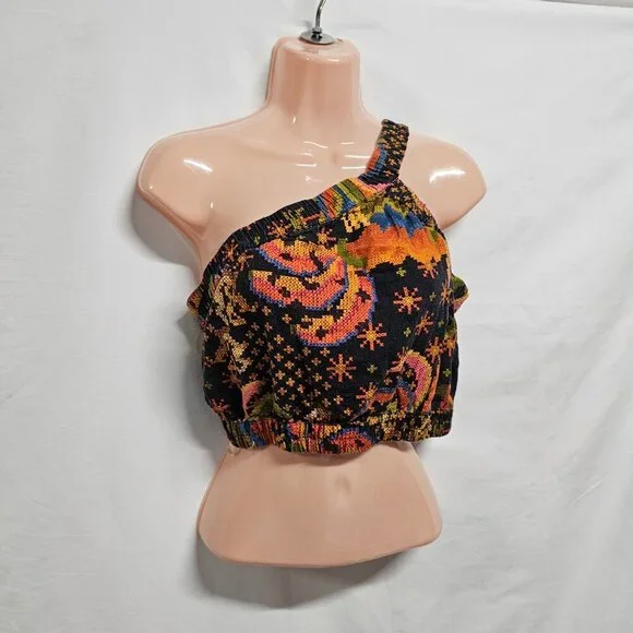 Farm Rio One Shoulder Crop Top Blouse Women Size S Linen - Picture 12 of 13